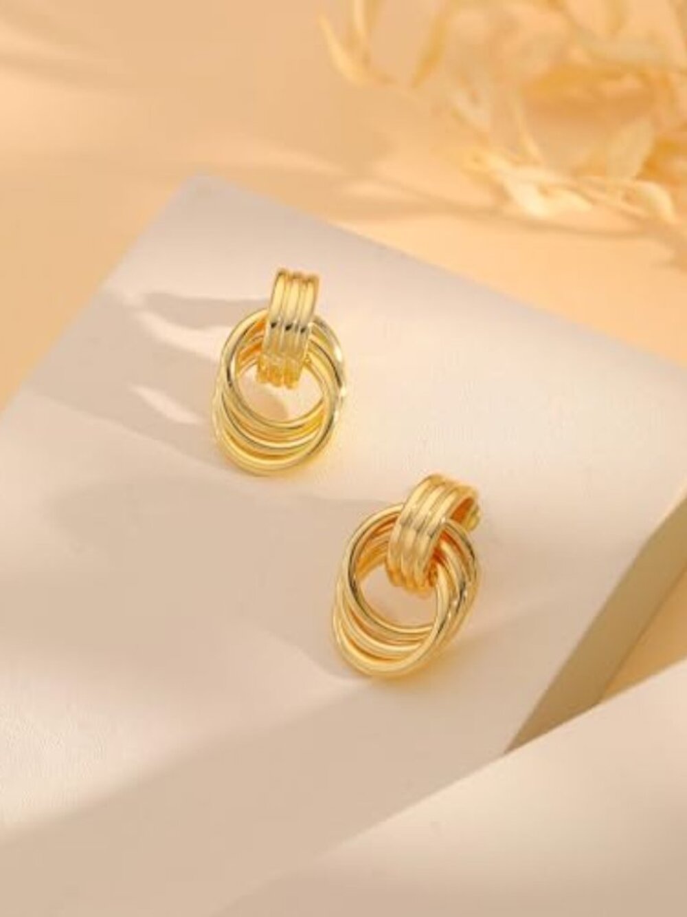 New - 14K Gold Plated Chunky Statement Earrings for Women Hypoallergenic Knot